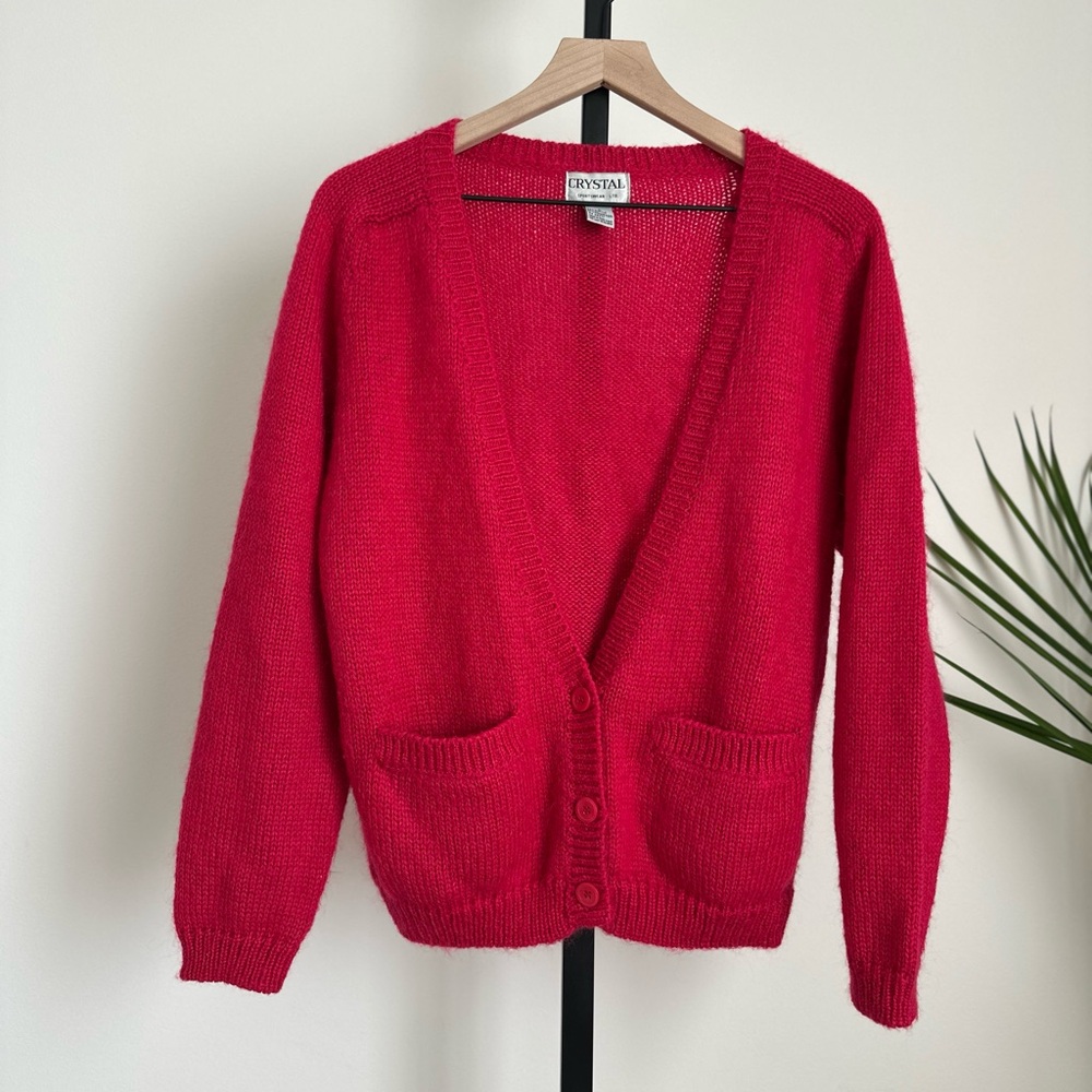 Elegant Vintage Crystal Mohair Wool Cardigan L